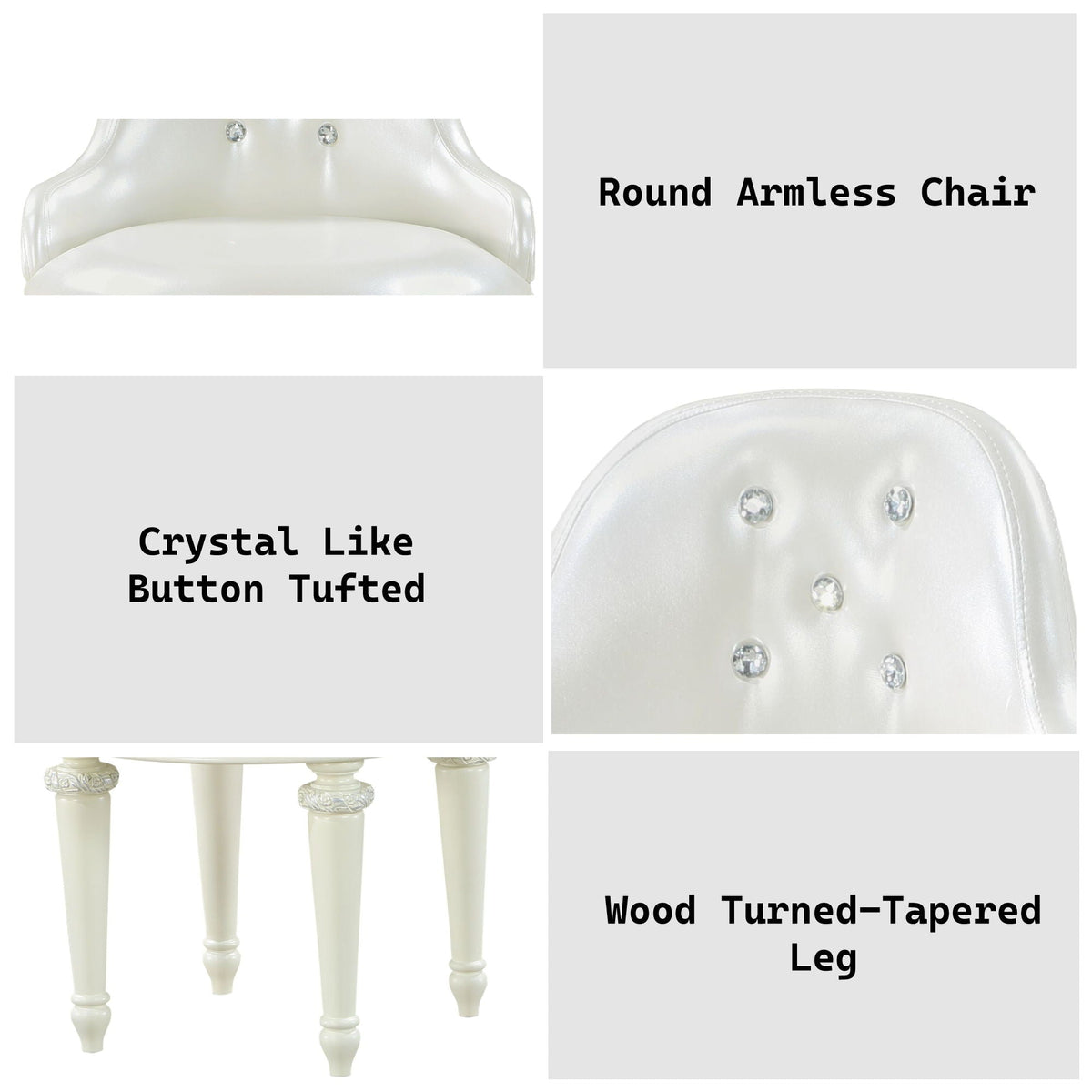 Ivory Swivel Vanity Chair with Tufted Back - Dorothy