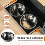 Feeding Station with 2 Lockers and Elevated Bowls - Black