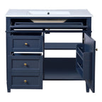 Blue Bathroom Vanity with Top Sink and Ample Storage - 36" Wide