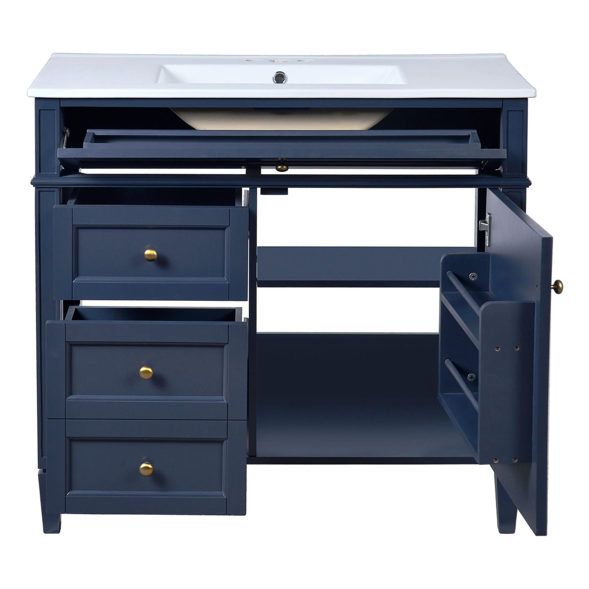 Blue Bathroom Vanity with Top Sink and Ample Storage - 36" Wide
