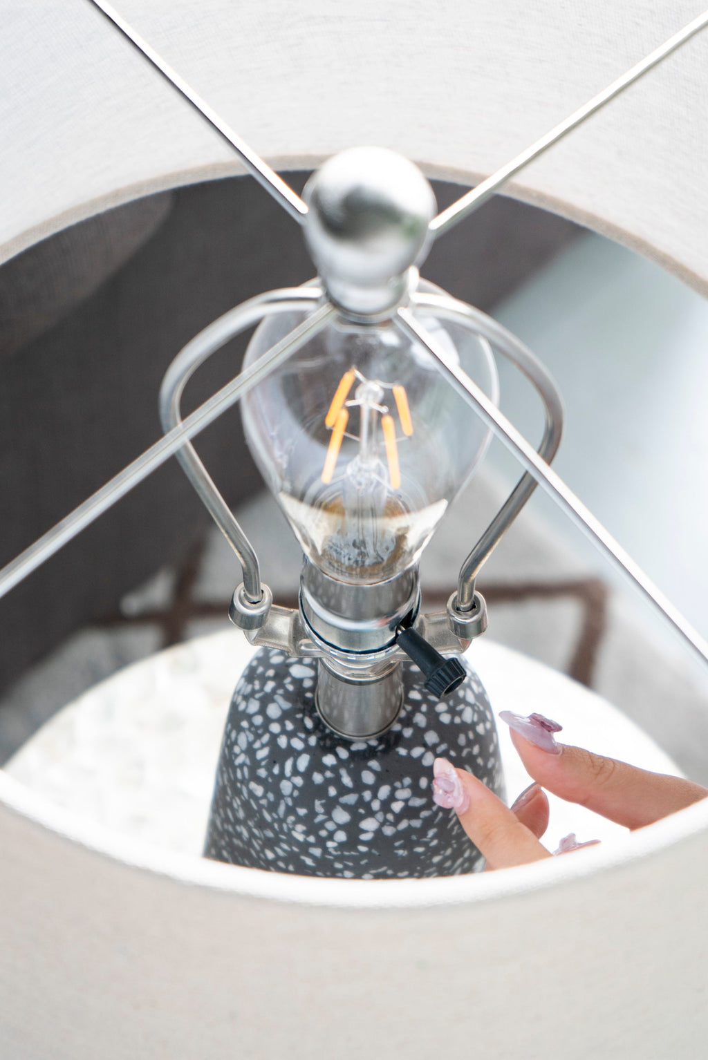 Artisan Multicolor Glass Table Lamp with Linen Shade - Black & Beige