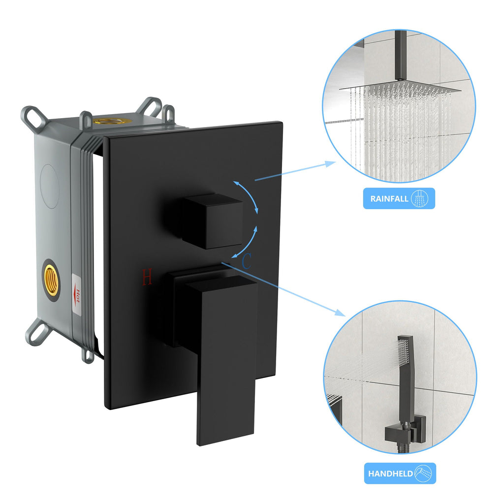 Dual Shower Head 10" Ceiling Mount Shower System with Rough In Valve - Matte Black