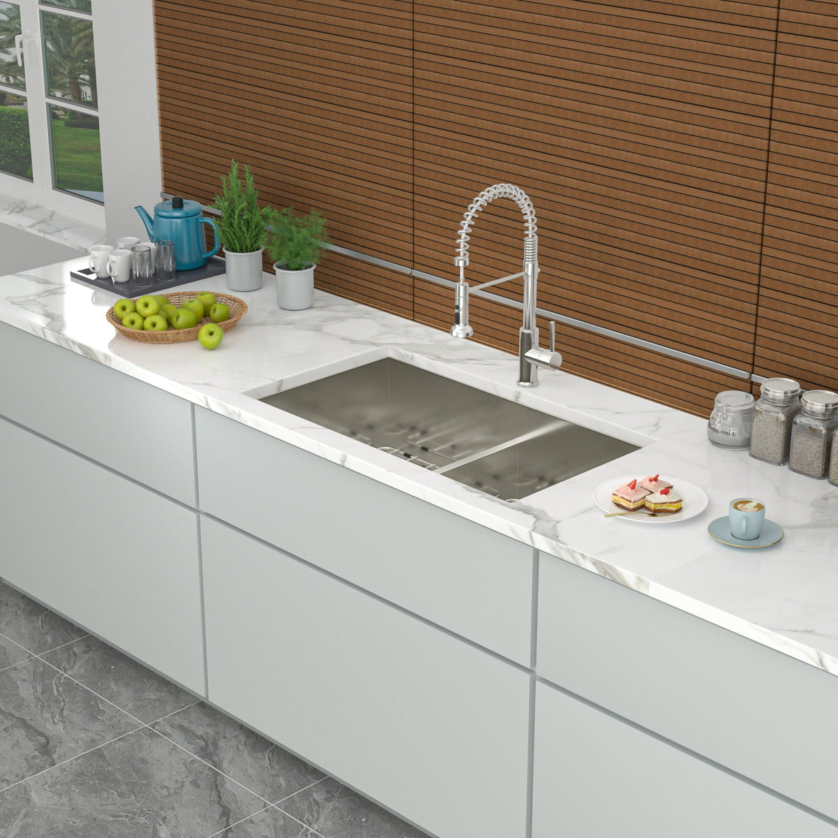 Modern Double Bowl Undermount Sink with 10" Deep Basins - Gray