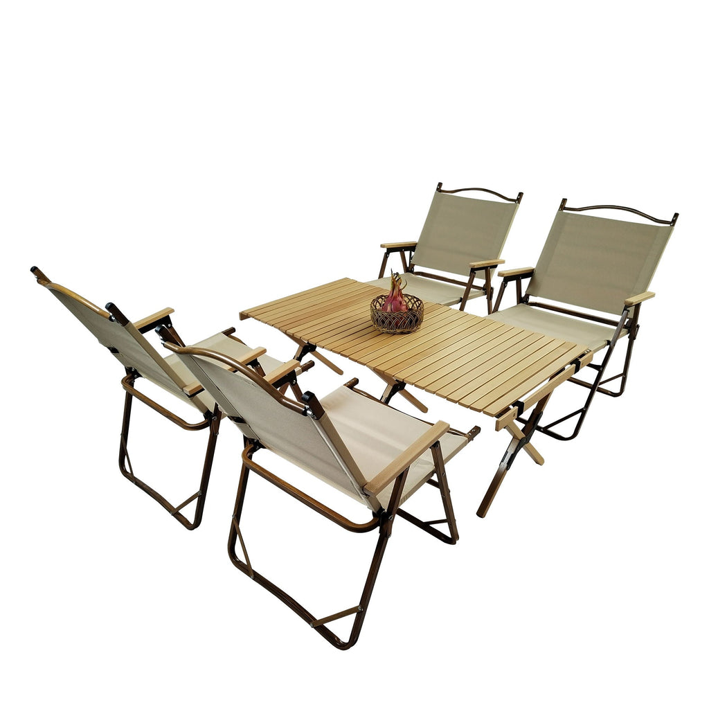 Foldable 5 Piece Outdoor Dining Set with Portable Table & Chairs - Natural