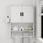 Bathroom Wall Cabinet with Adjustable Shelf and Towel Bar - White