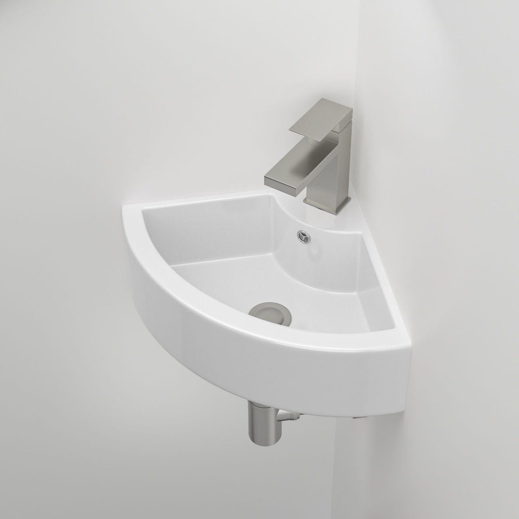 Triangle Porcelain Wall Mount Vessel Sink with Overflow - White