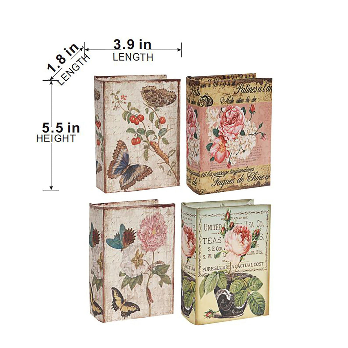 Multi-Color Book Boxes Set of 4 with Elegant Floral Design