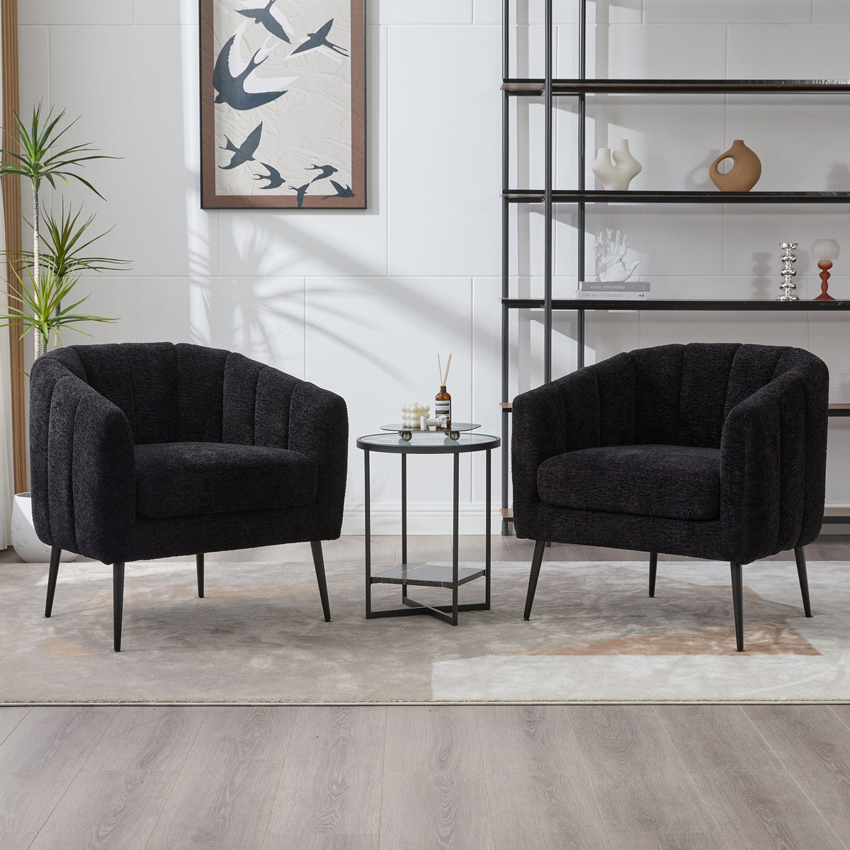 Vanity Barrel Accent Lounge Chair with Wraparound Backrest - Black or Dark Green