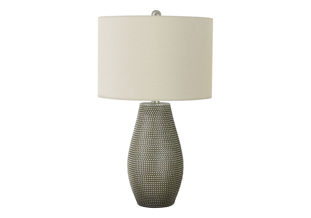 Contemporary Gray Resin Table Lamp with Ivory Drum Shade