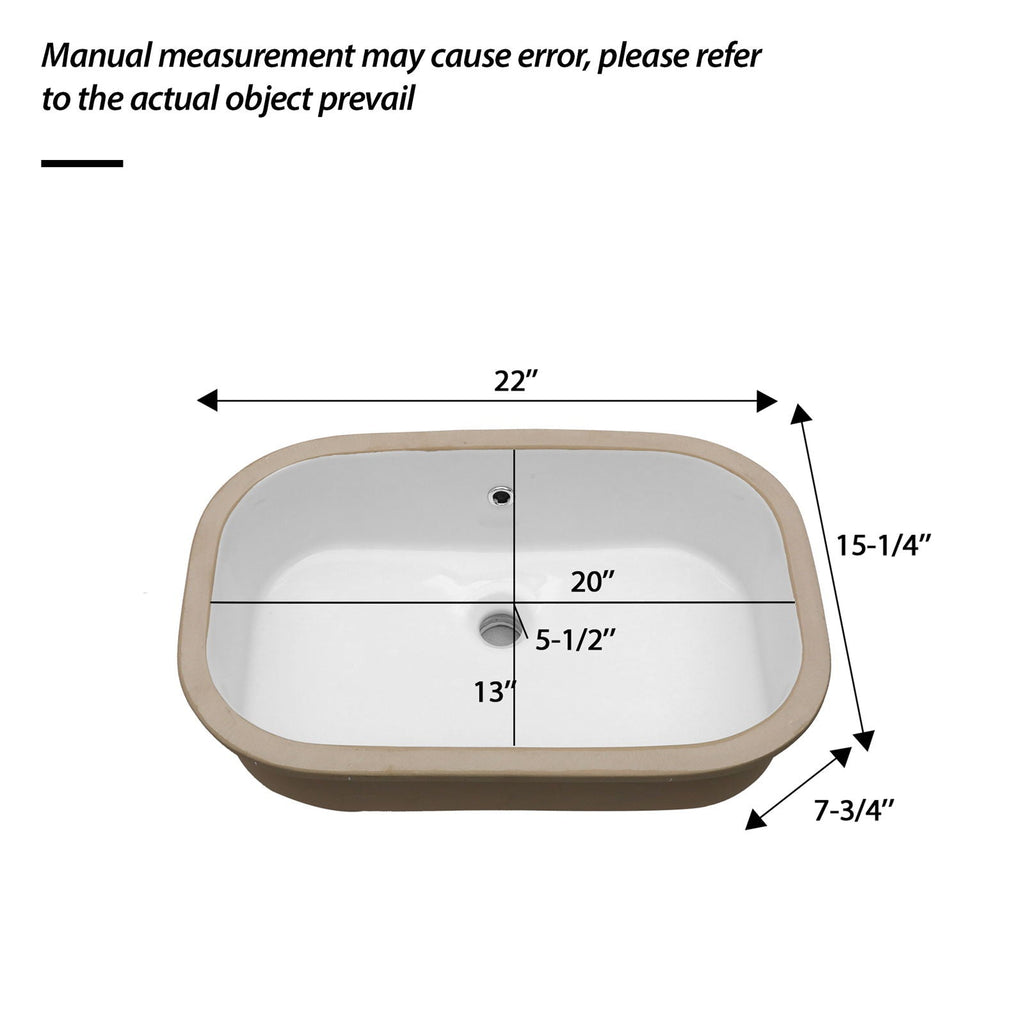 Undermount Bathroom Sink with Overflow - White Ceramic, 22" x 15.25"