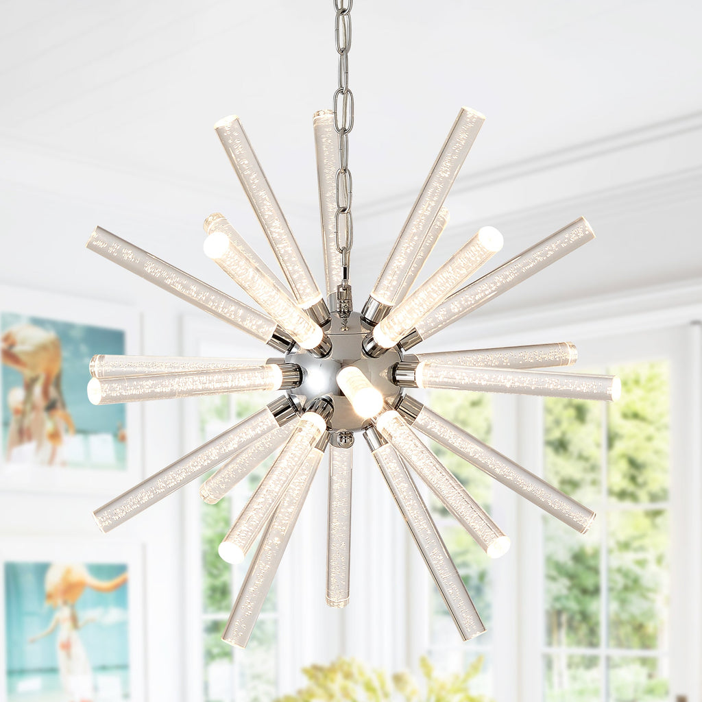 24-Light Bubble Pillar Chandelier with Adjustable Pendant Lighting - Metal