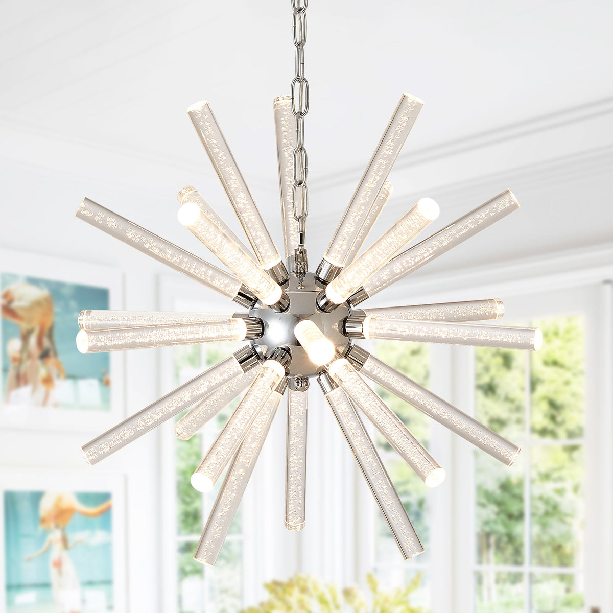 24-Light Bubble Pillar Chandelier with Adjustable Pendant Lighting - Metal