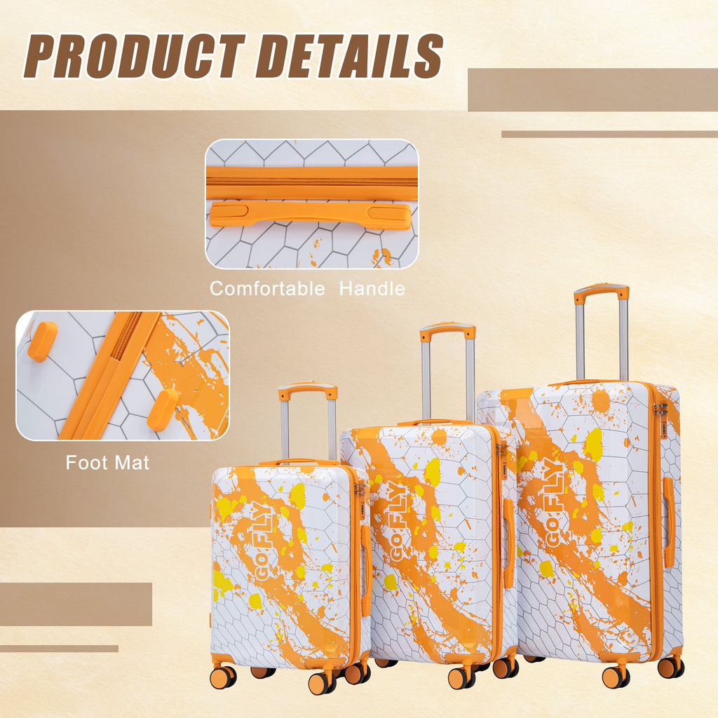 3-Piece Hard Case Luggage Set with Spinner Wheels - Orange