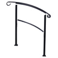Black Wrought Iron Outdoor Step Handrail with Flexible Installation - Fits 1 to 3 Steps