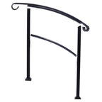 Black Wrought Iron Outdoor Step Handrail with Flexible Installation - Fits 1 to 3 Steps