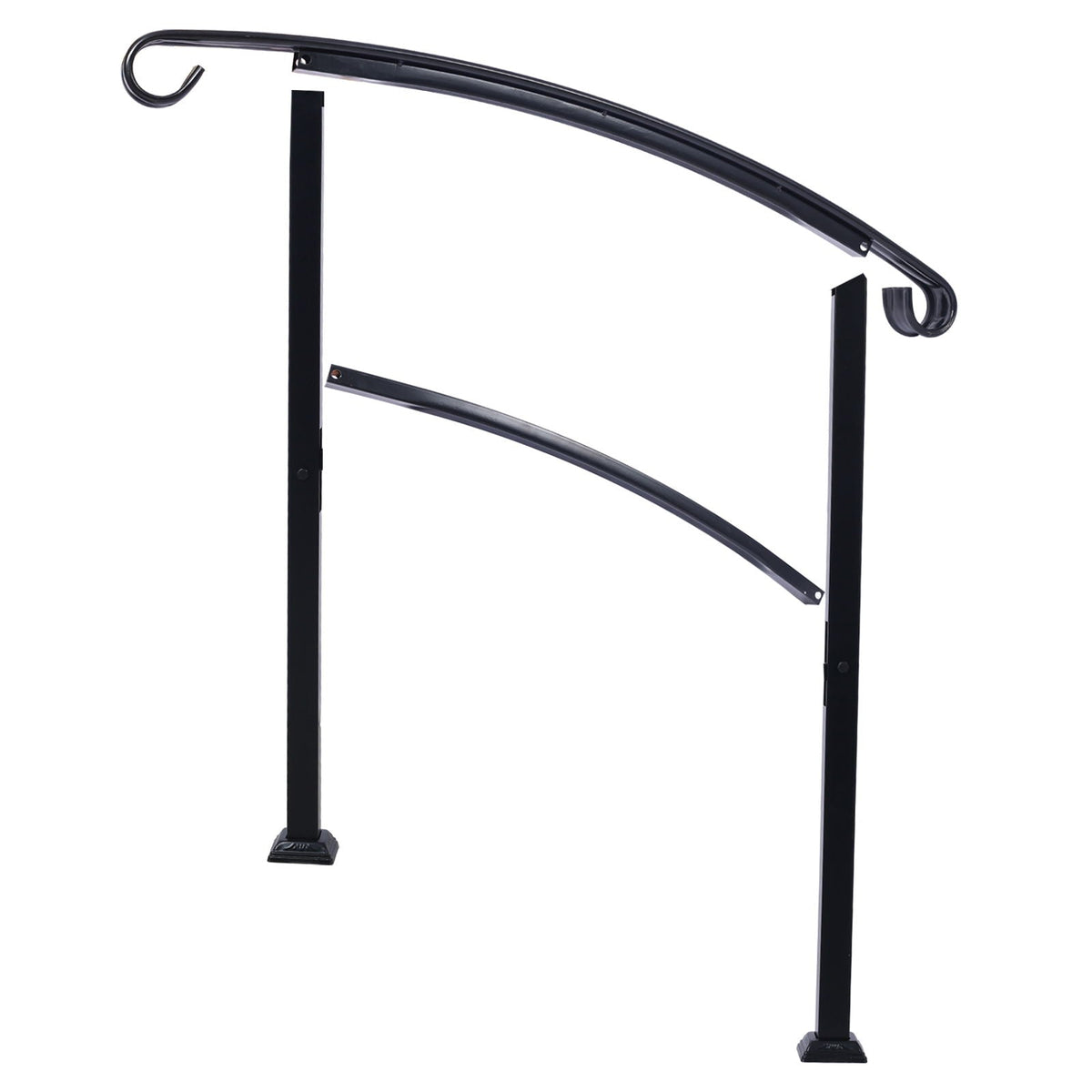 Black Wrought Iron Outdoor Step Handrail with Flexible Installation - Fits 1 to 3 Steps