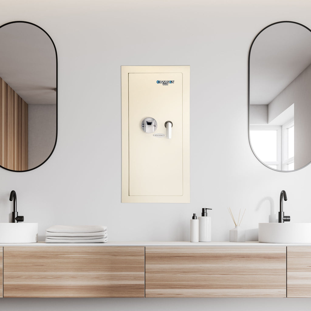 Beige Biometric Wall Safe with Fingerprint Access - Durable Steel