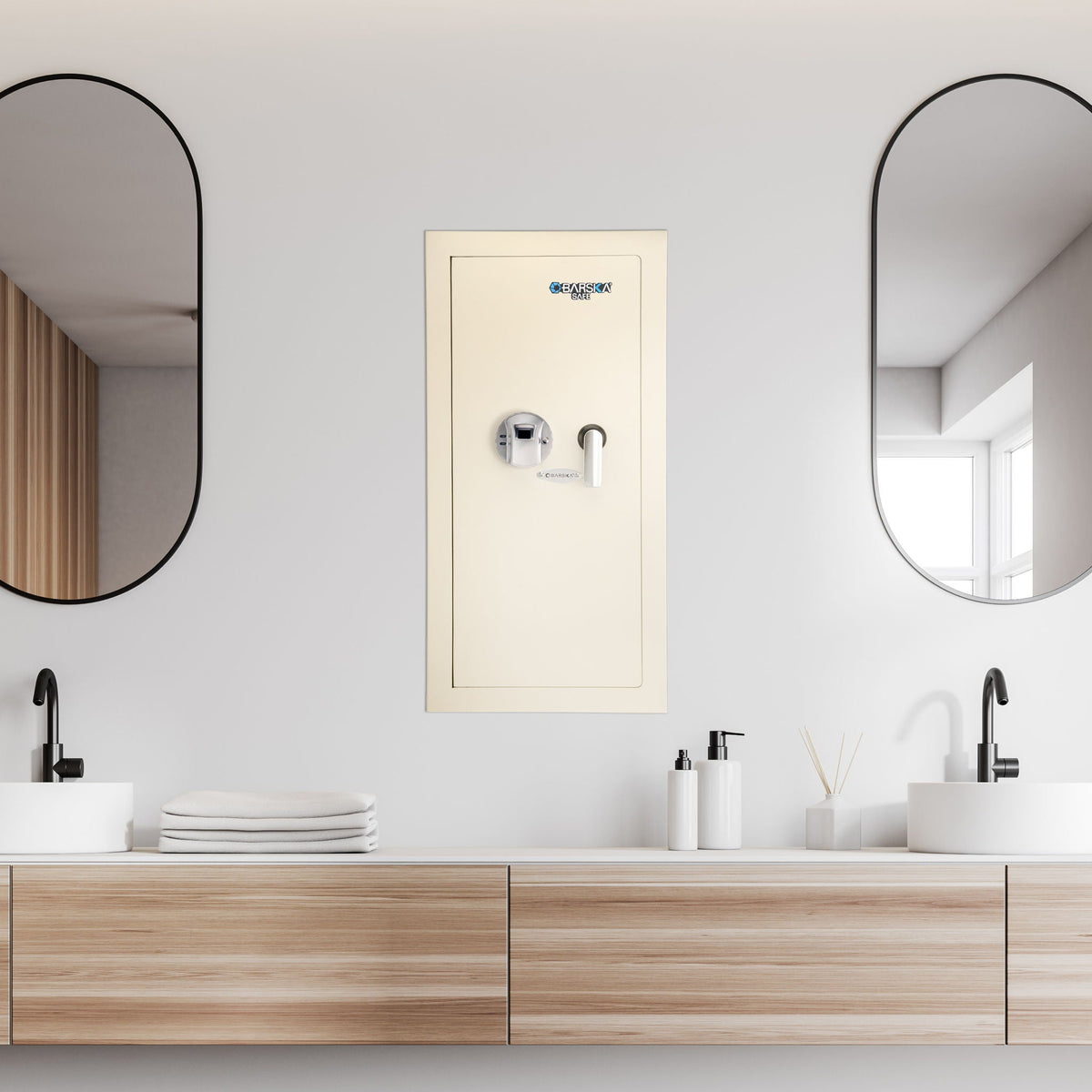 Beige Biometric Wall Safe with Fingerprint Access - Durable Steel