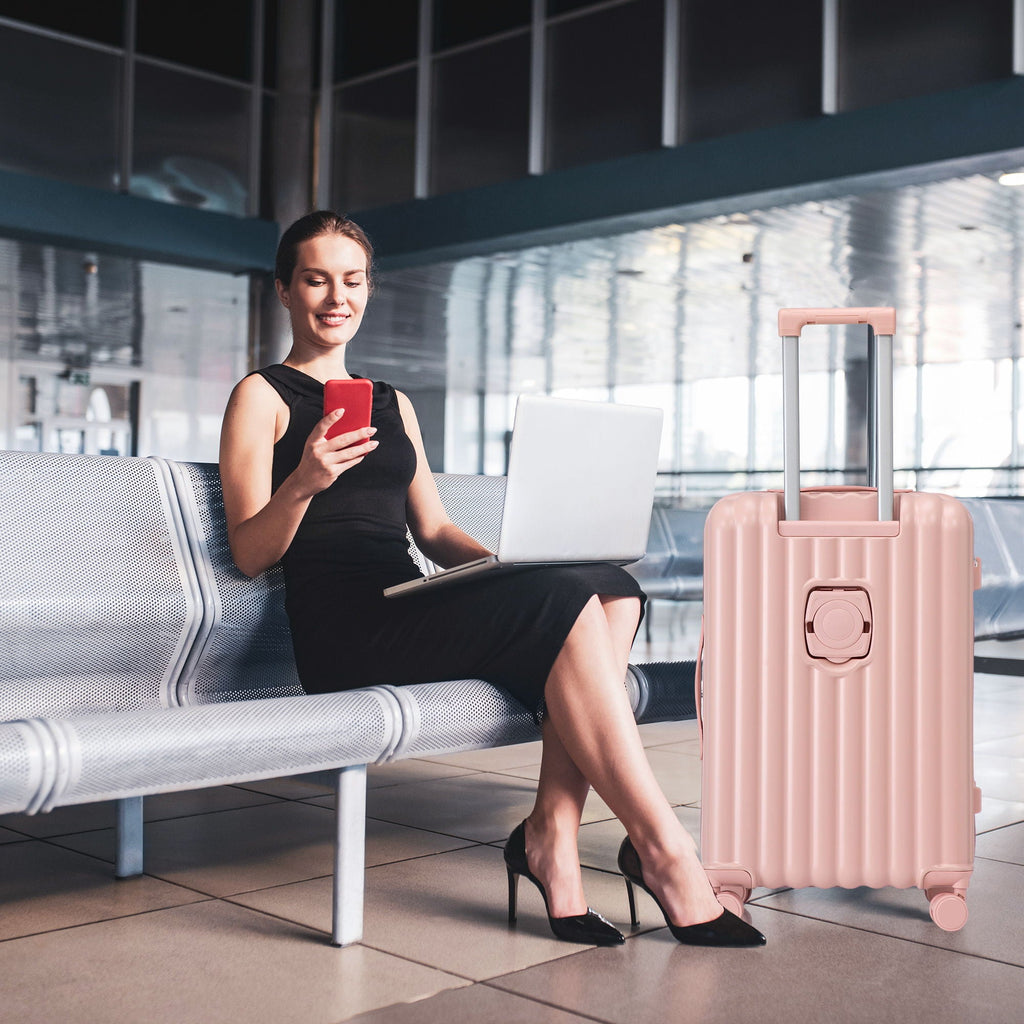 Spinner Wheel Luggage Set with USB Port and Holders - Pink, Black, Green