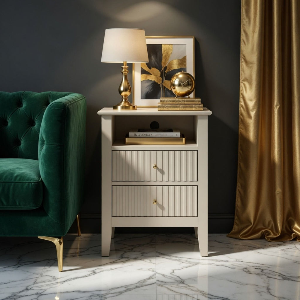Fluted Nightstand with 2 Drawers and Soft-Close Slides - Multiple Colors