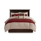 7-Piece Faux Suede Comforter Set with Embroidered Pillows - Red