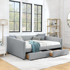 Upholstered Queen Daybed with 2 Drawers - Fabric Storage Bed - Beige or Gray