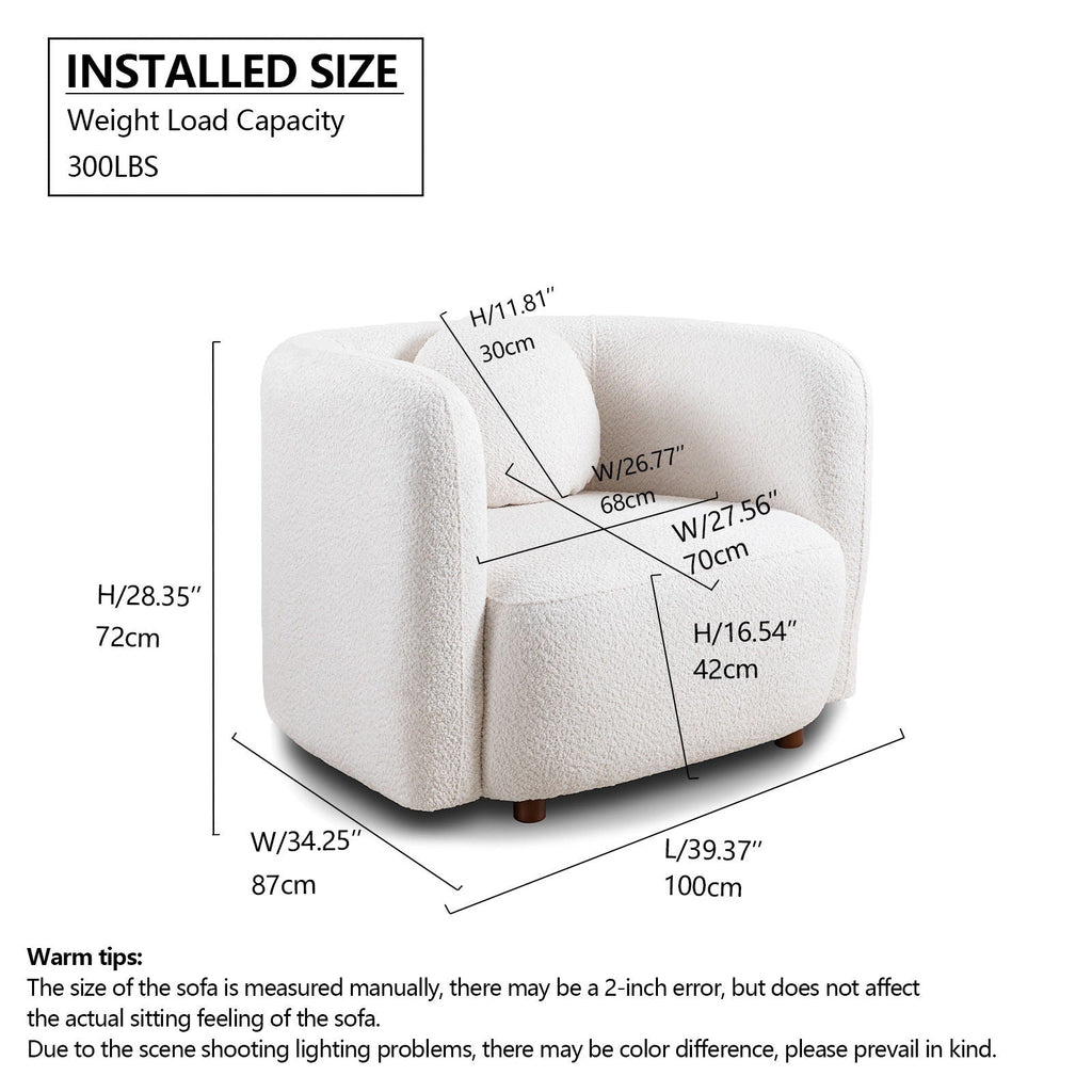 Japandi Style Accent Square Chair with Solid Wood Legs - Beige or White