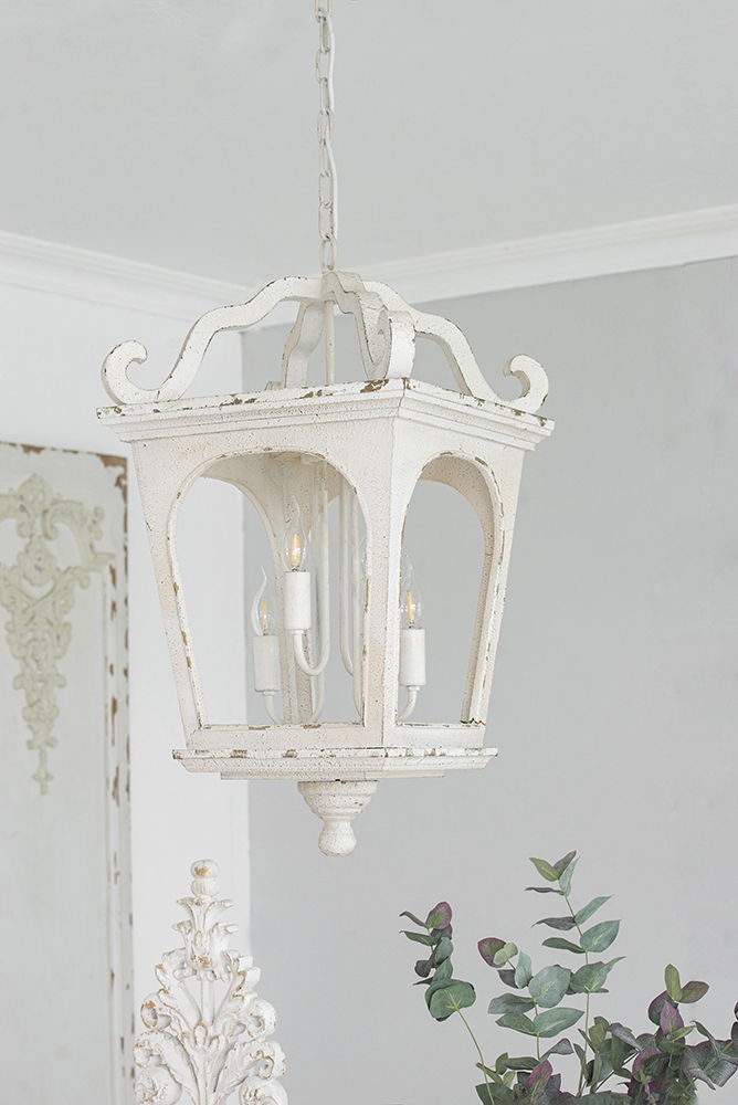 4 Light Wood Chandelier with Adjustable Chain - Cream White