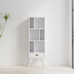 Mid Century Wide Bookcase with Storage Drawers - Multiple Colors