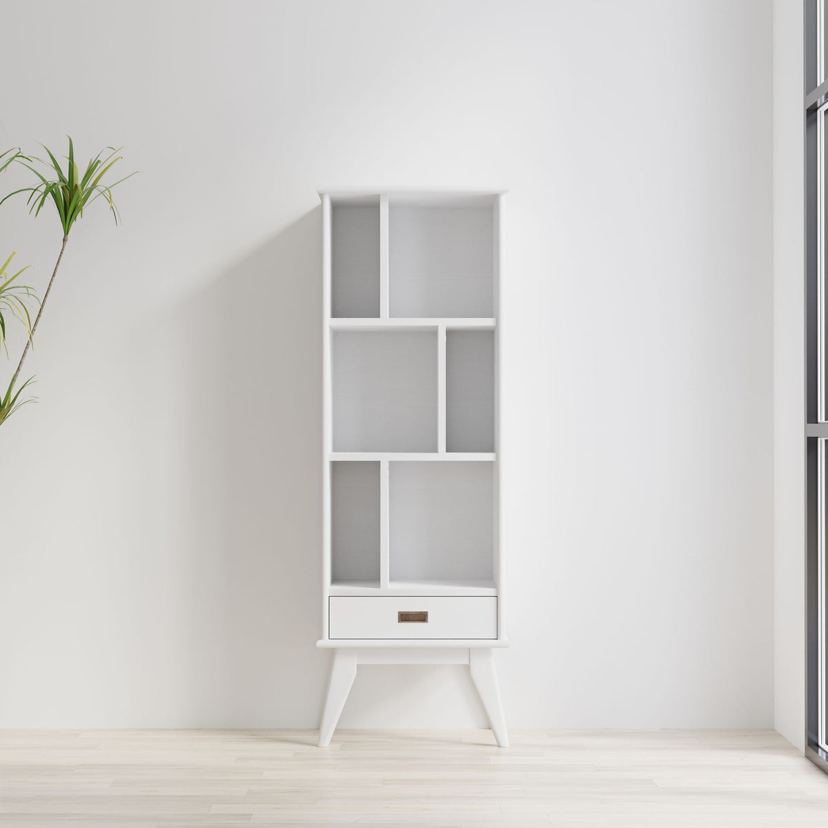 Mid Century Wide Bookcase with Storage Drawers - Multiple Colors
