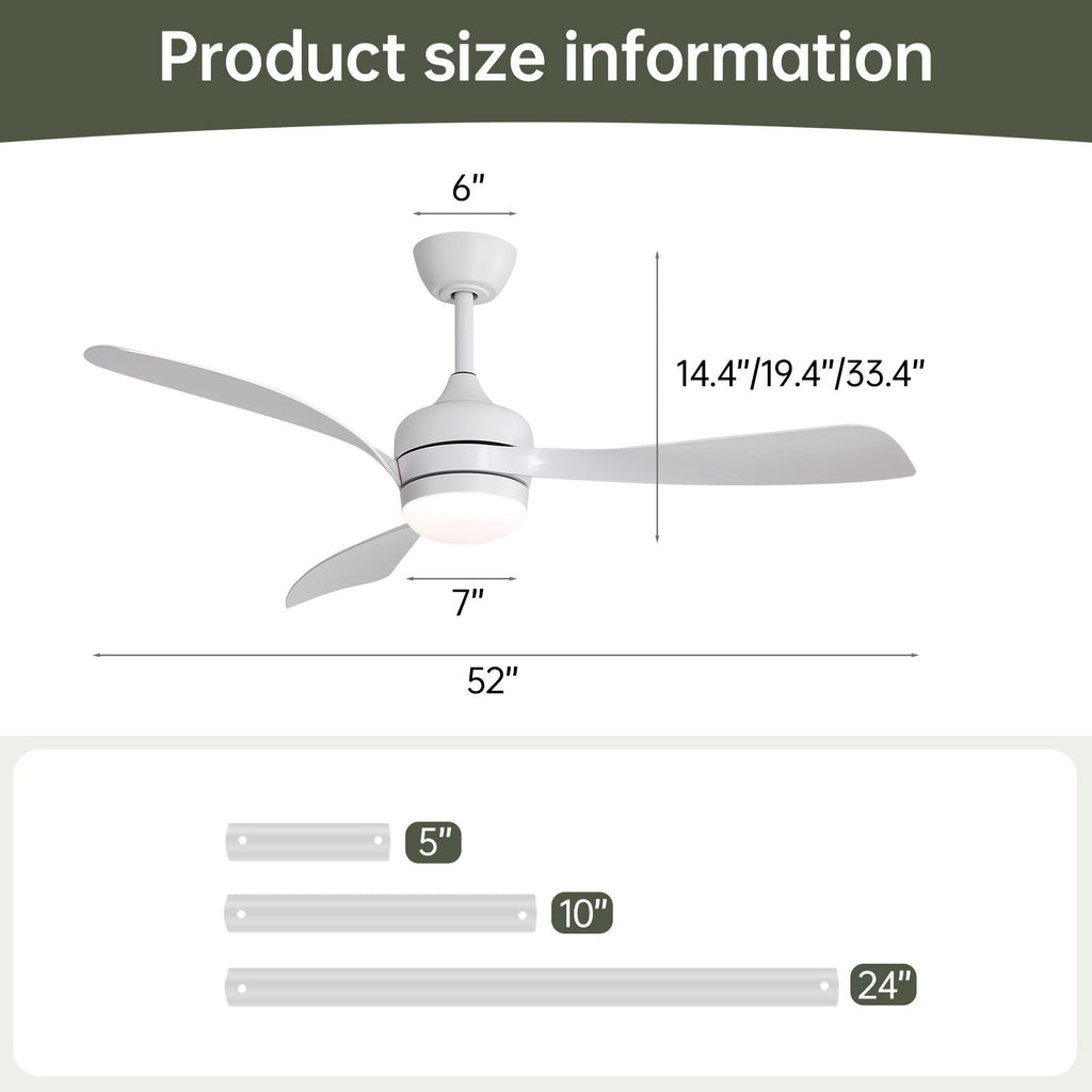 Ceiling Fan with Reversible DC Motor and Remote Control - White or Dark Brown