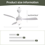 Ceiling Fan with Reversible DC Motor and Remote Control - White or Dark Brown