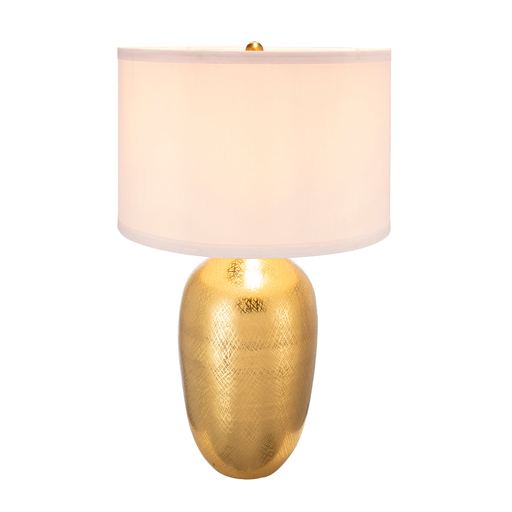 Round Aluminum Table Lamp with White Fabric Shade - Gold