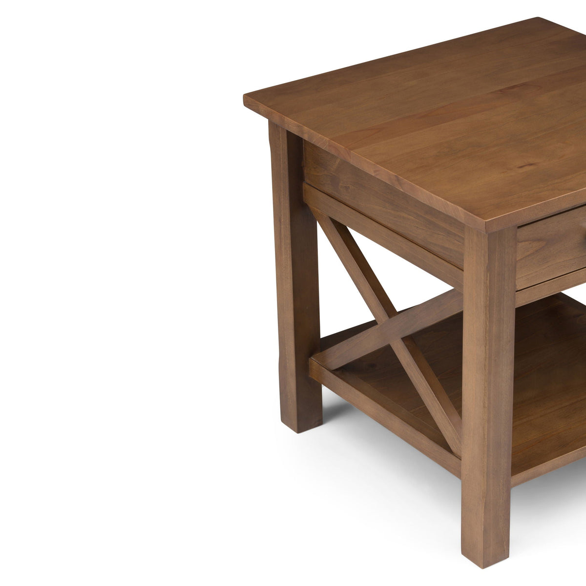 Medium Saddle Brown Solid Wood End Table with Drawer - Contemporary Style