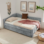 Full Size Curved Chenille Daybed with Trundle and USB Port