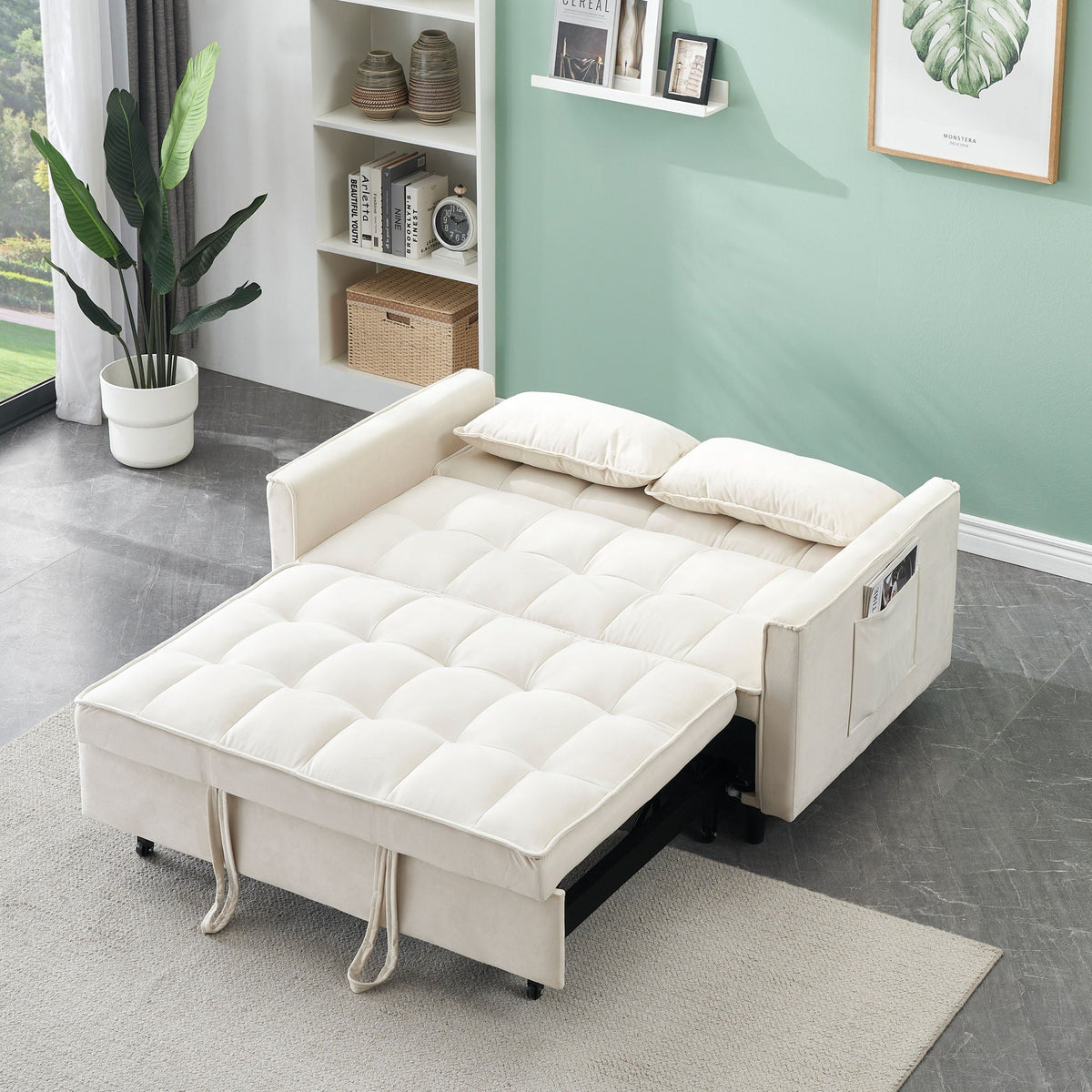 Convertible Velvet Sofa Bed with Storage Pockets - Multiple Colors