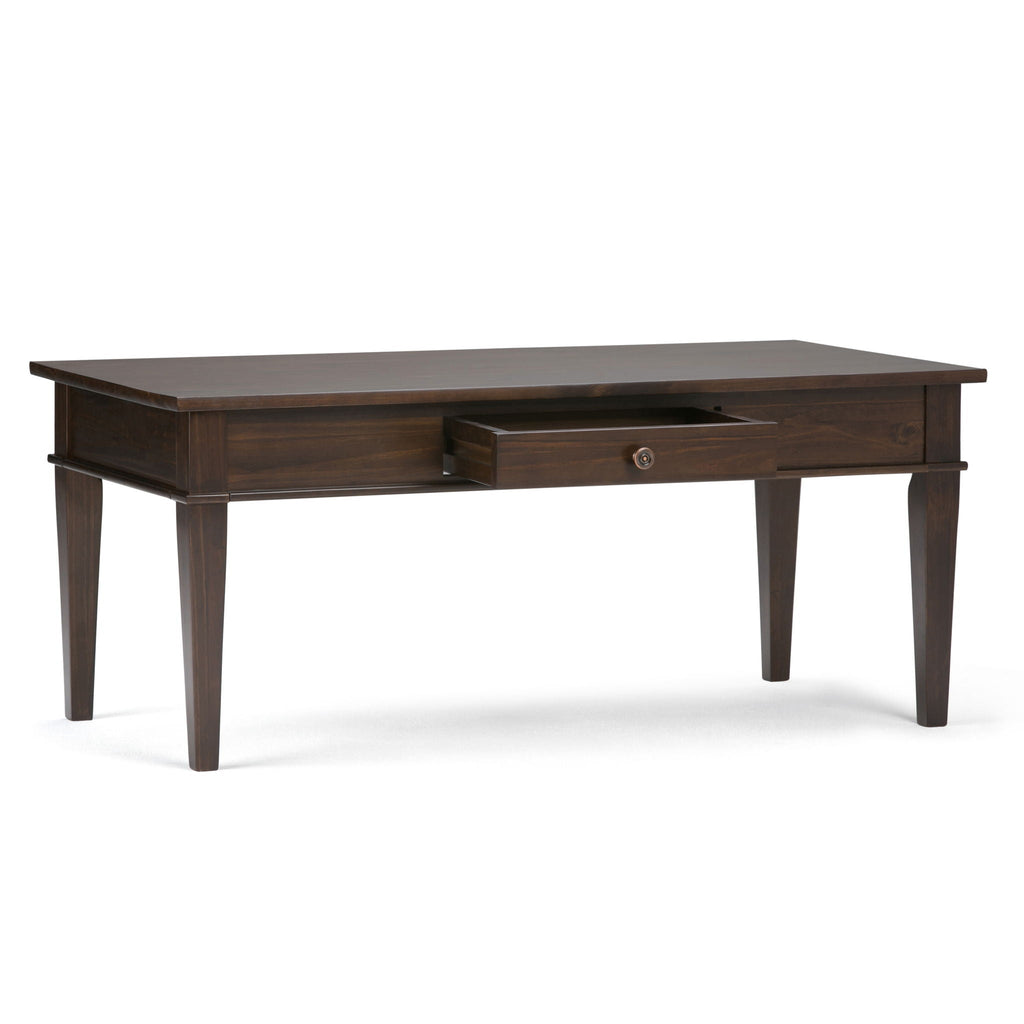 Dark Tobacco Brown Coffee Table with Storage Drawer