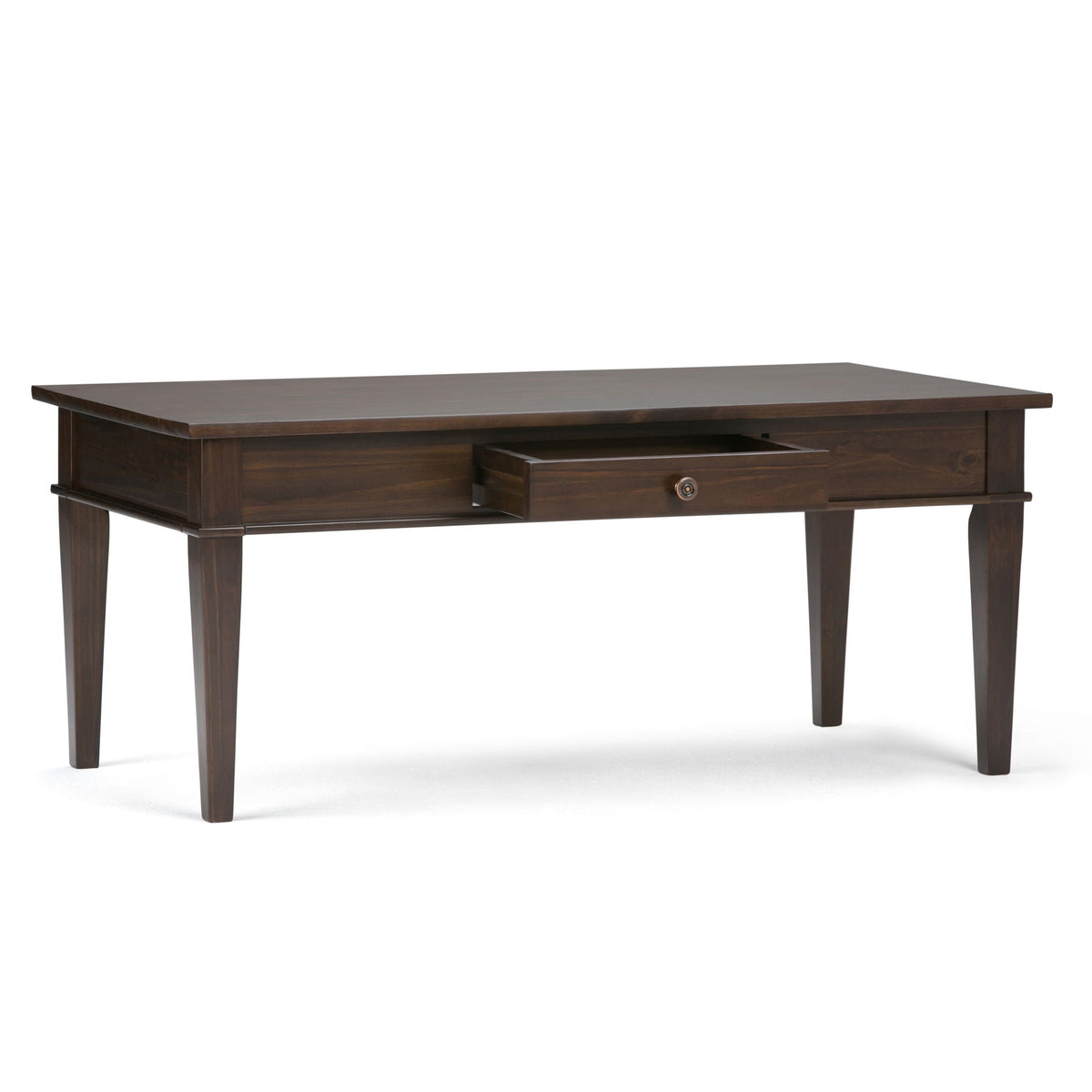 Dark Tobacco Brown Coffee Table with Storage Drawer