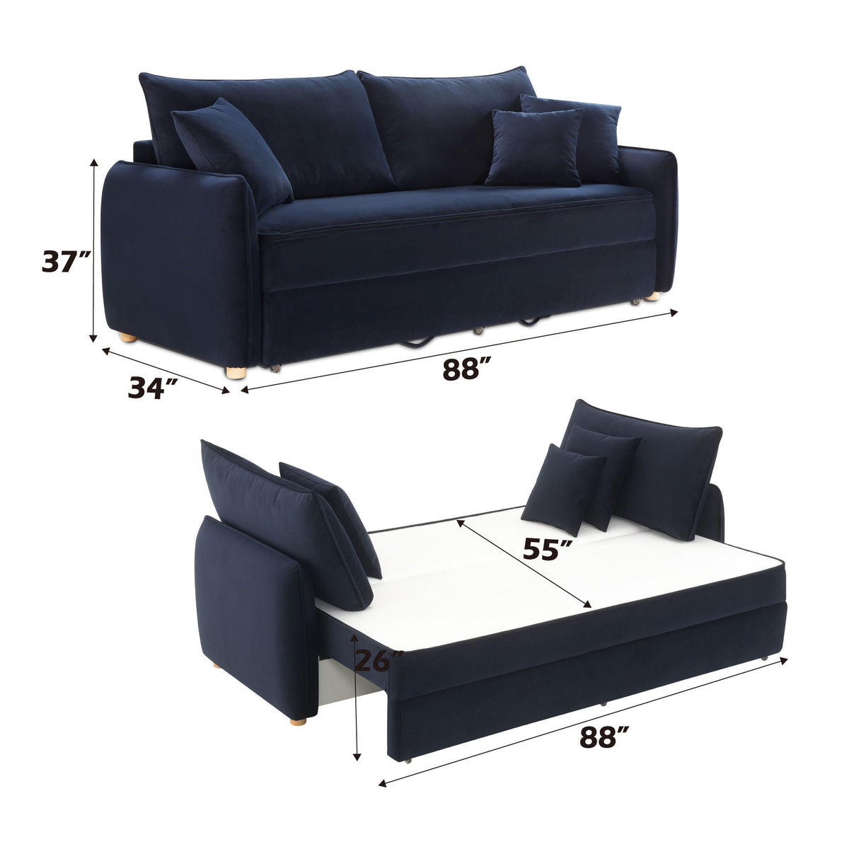 Irina Pull-Out Sleeper Sofa with Storage and Removable Cushions - Dark Gray or Blue