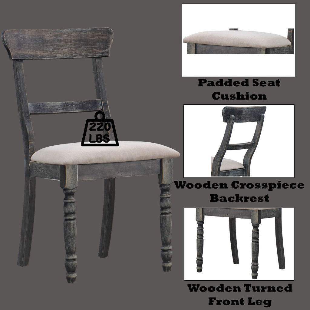 Linen Weathered Side Chair Set with Padded Seat - Light Brown
