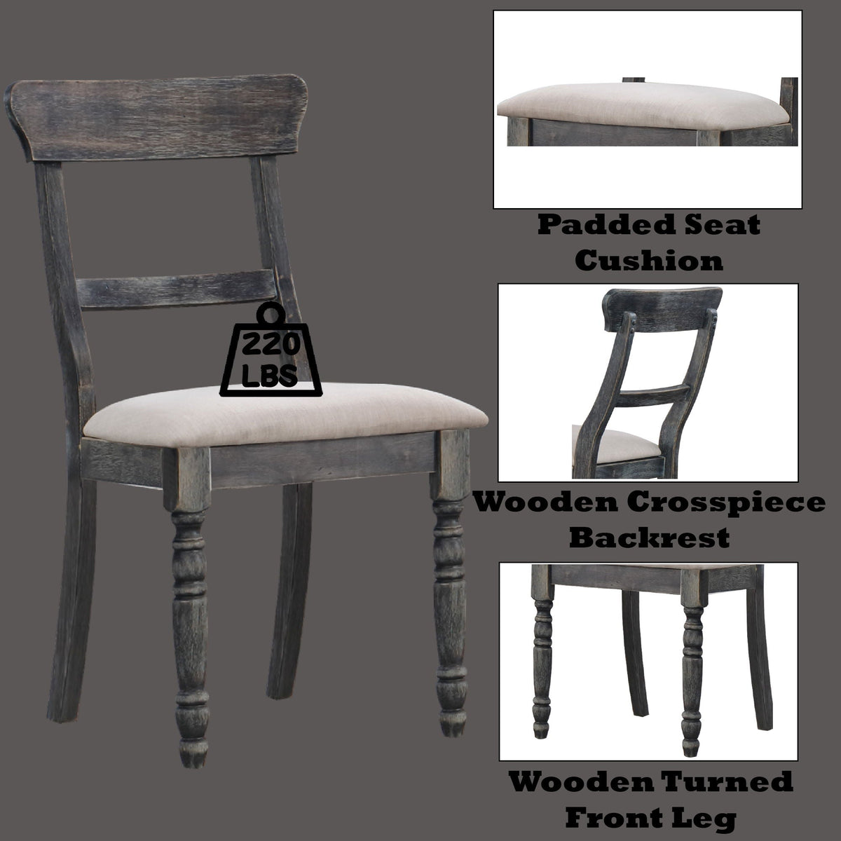 Linen Weathered Side Chair Set with Padded Seat - Light Brown