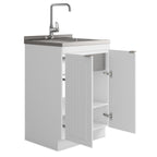 Laundry Cabinet with Stainless Steel Sink and Faucet - White