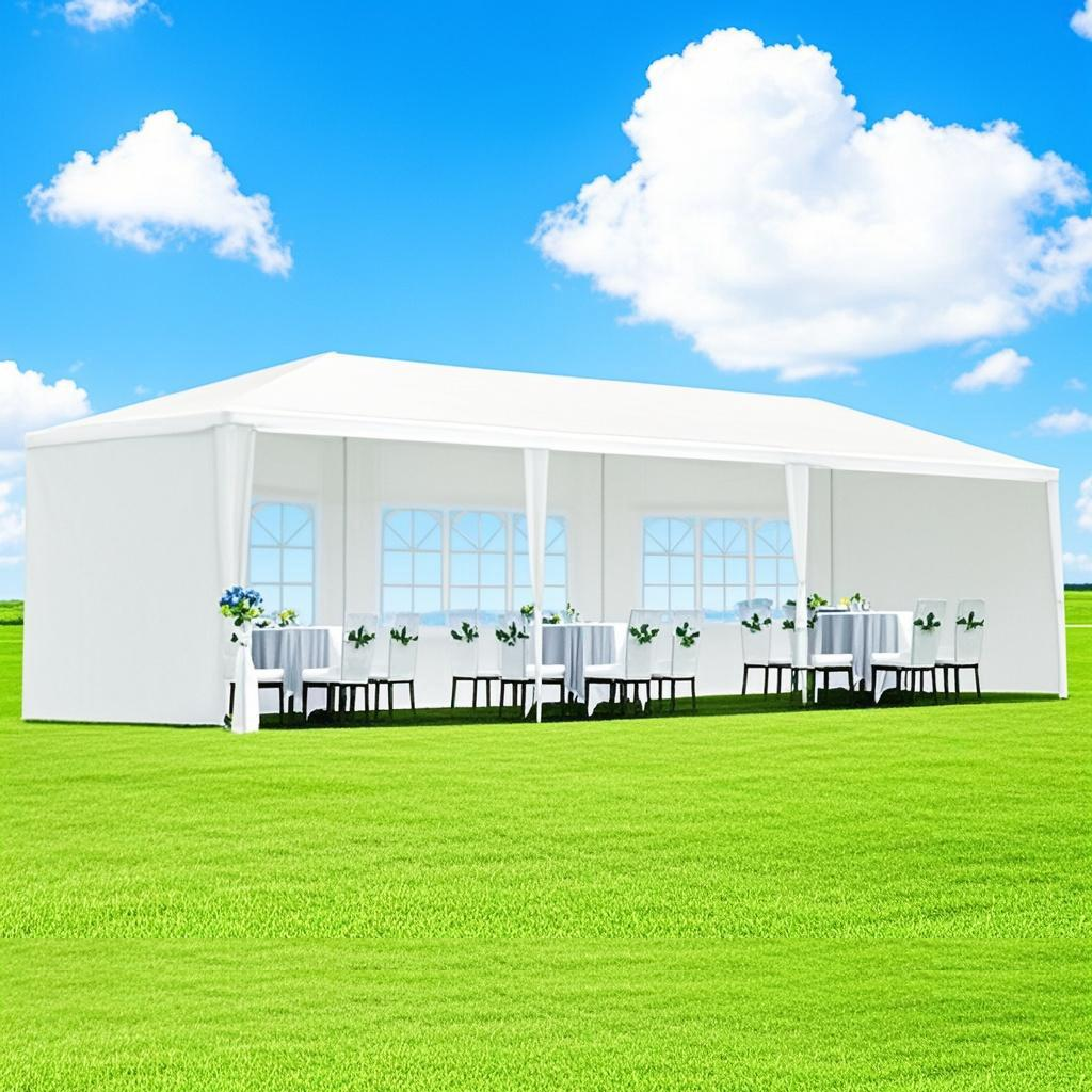 10x30' Outdoor Garden Gazebo Canopy with 8 Removable Sidewalls - White