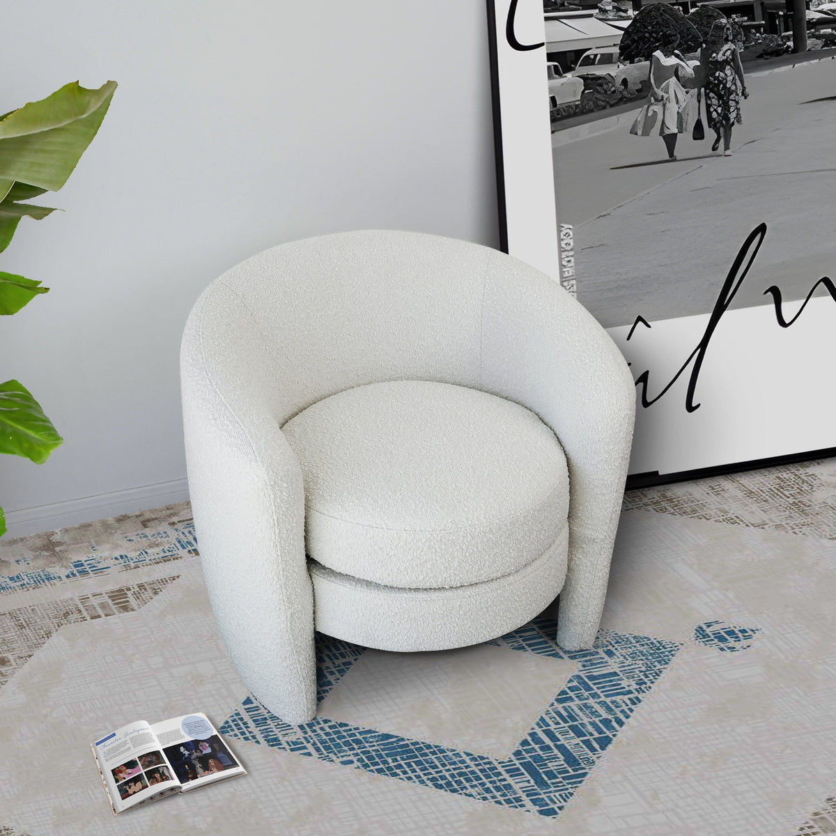 White Lounge Chair with Boucle Upholstery - Fully Padded Back