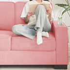 Modern Snowfleece Fabric 3 Seater Sofa with Cup Holder – Pink
