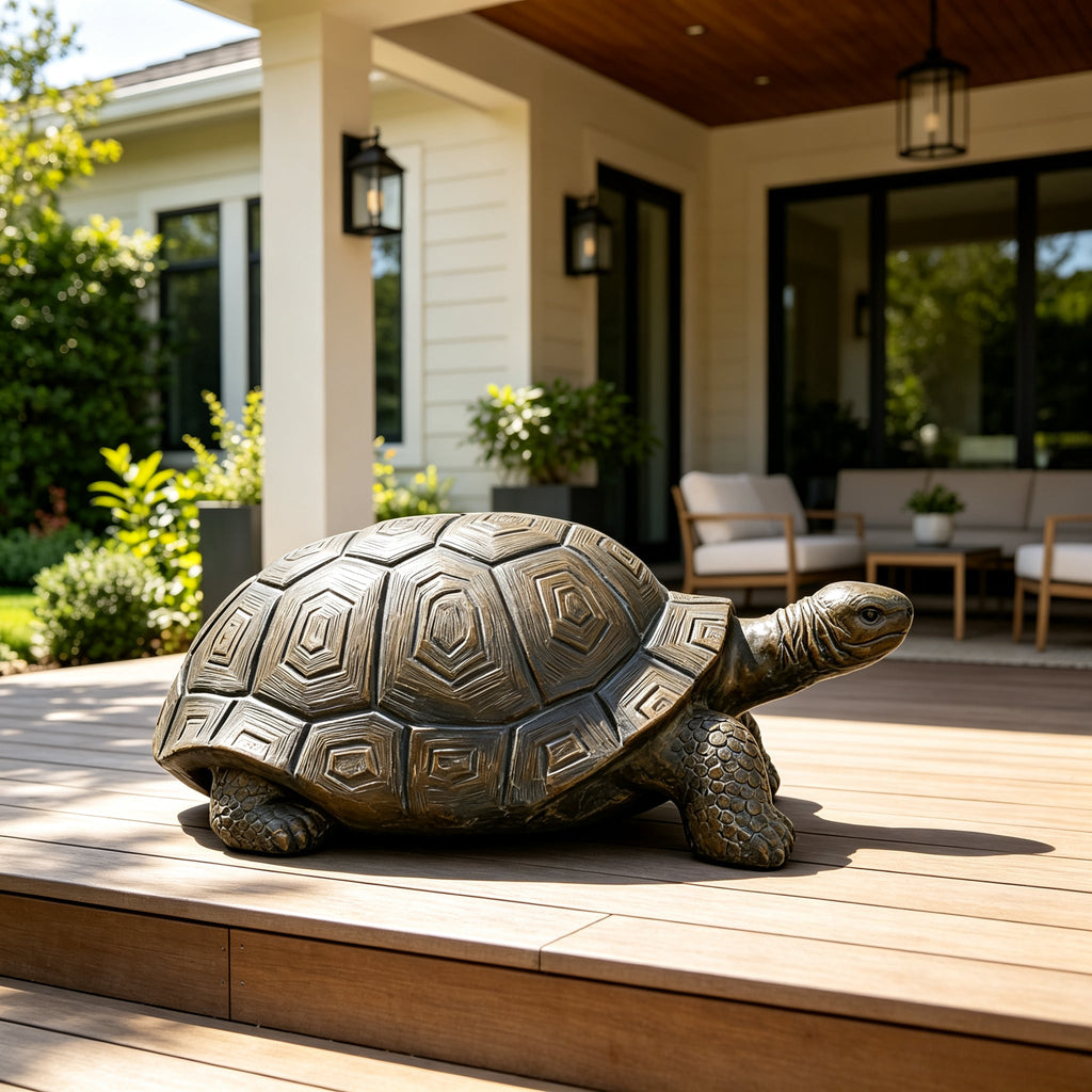 Realistic Tortoise Figurine with Weather-Resistant Resin - Brown