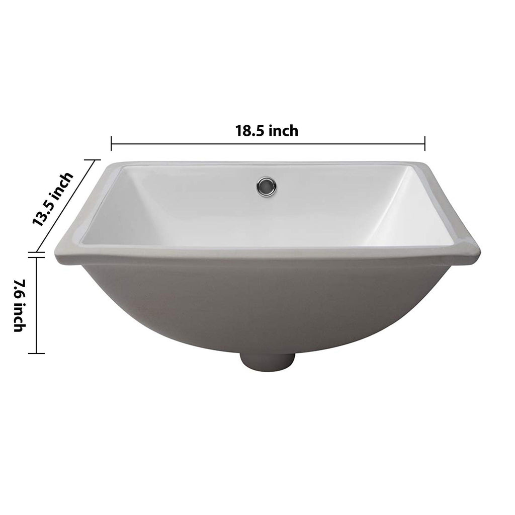 European Style Ceramic Rectangular Undermount Bathroom Sink with Overflow - White