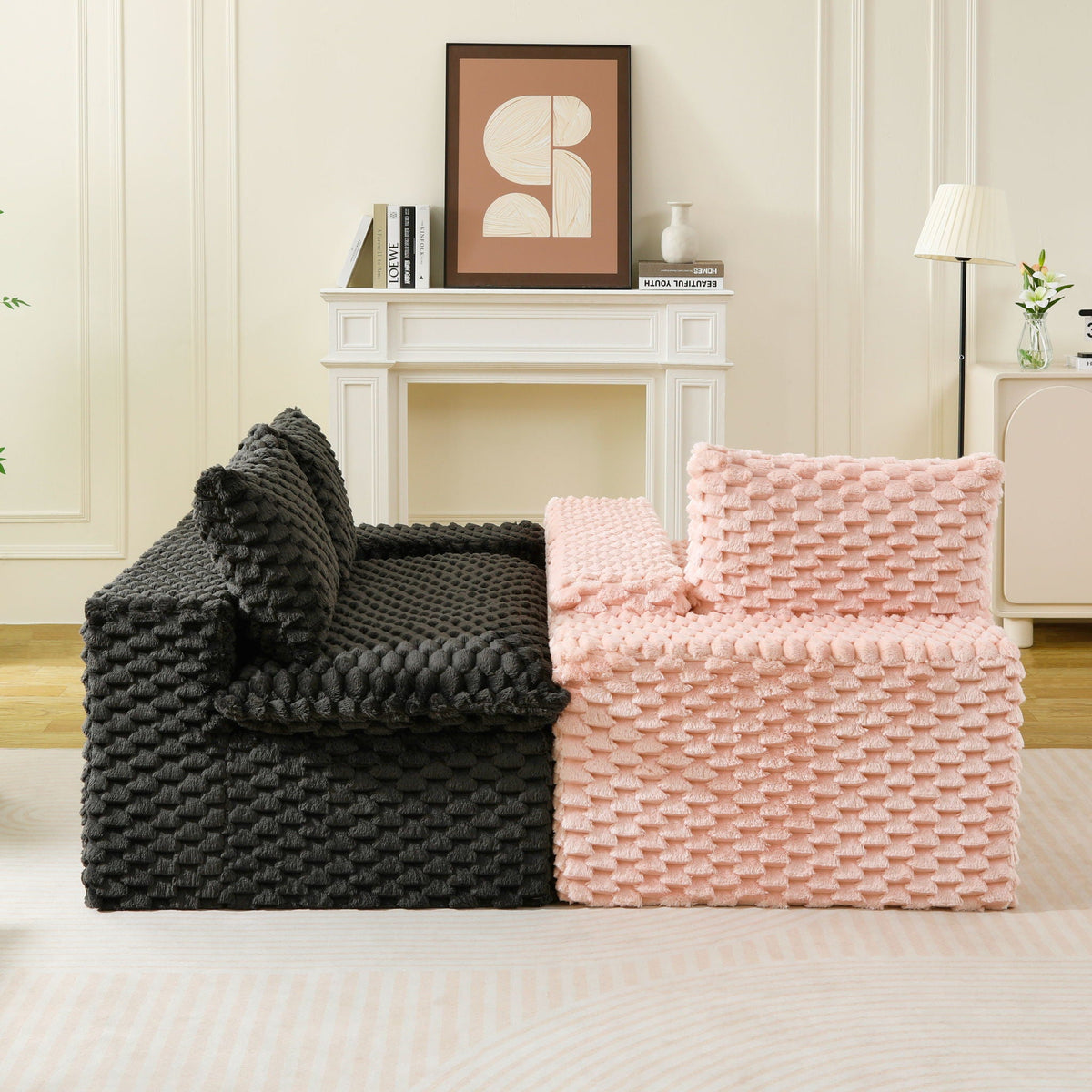 Multifunctional 4-Seater Stationary Sofa with Adjustable Layout - Pink & Black