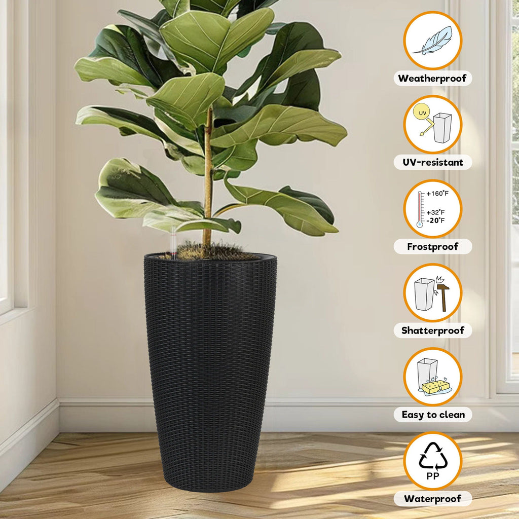 Tall Planters Set with Auto Watering and Water Level Monitor - Polypropylene