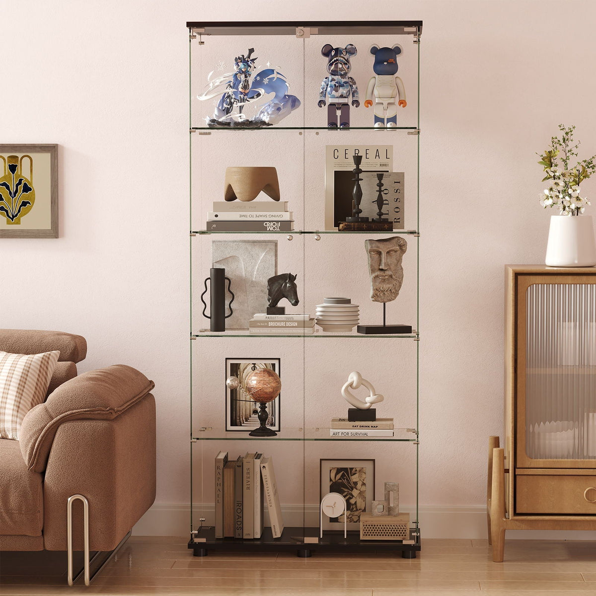 Display Cabinet with Double Doors and Lock - Black
